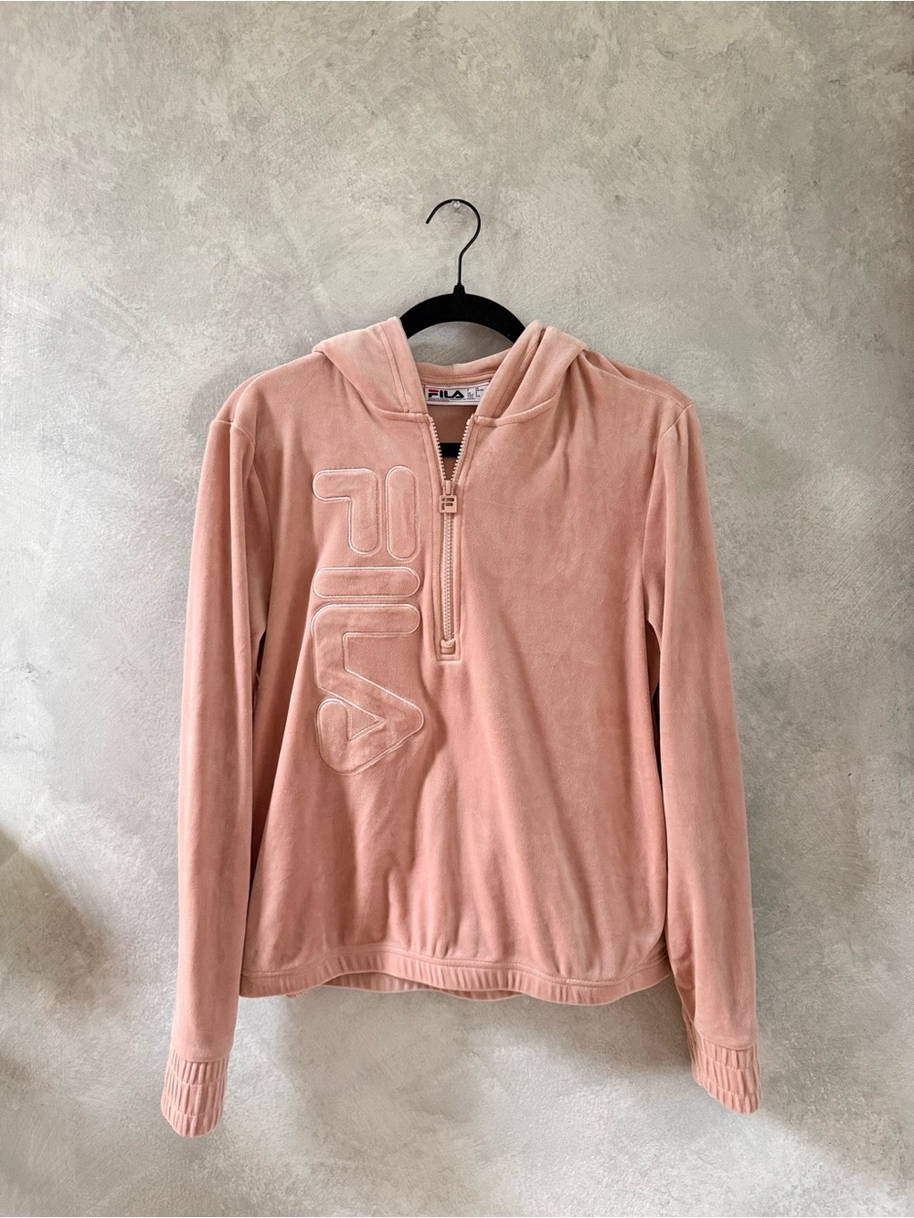 FILA Women's Blush Pink Velour Half-Zip Hoodie